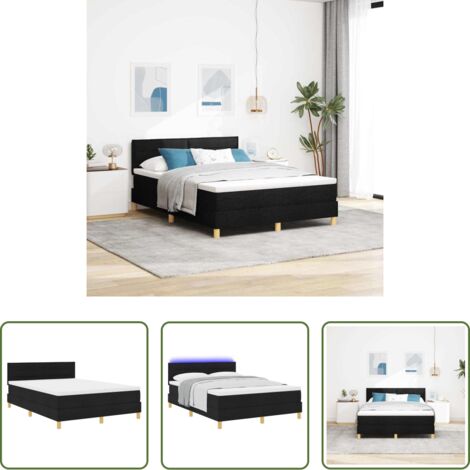 Cama con cabecero -  Cama Box Spring LED con colchón con LED Negro 140 x 200 cm tela