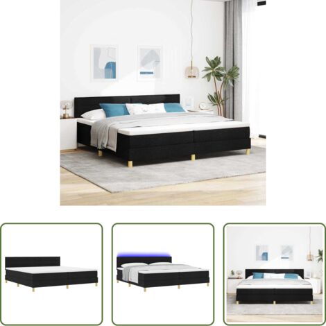 Cama con cabecero -  Cama Box Spring LED con colchón con LED Negro 200 x 200 cm tela