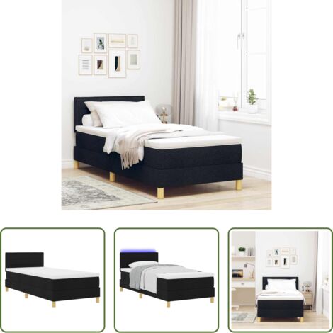 Cama con cabecero -  Cama Box Spring LED con colchón con LED Negro 90 x 190 cm tela