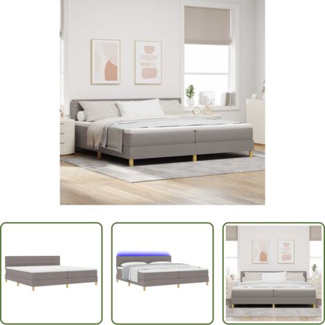 Cama con cabecero -  Cama Box Spring LED con colchón con LED Taupé 200 x 200 cm tela