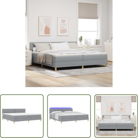 Cama con cabecero -  Cama Box Spring LED con colchón Gris Claro 200 x 200 cm tela