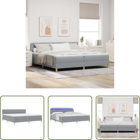 Cama con cabecero -  Cama Box Spring LED con colchón Gris Claro 200 x 200 cm tela