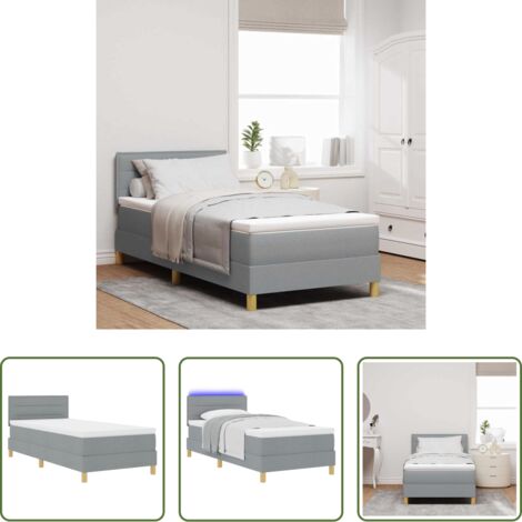 Cama con cabecero -  Cama Box Spring LED con colchón Gris Claro 80 x 200 cm tela