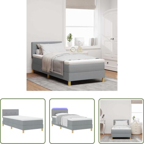 Cama con cabecero -  Cama Box Spring LED con colchón Gris Claro 90 x 190 cm tela