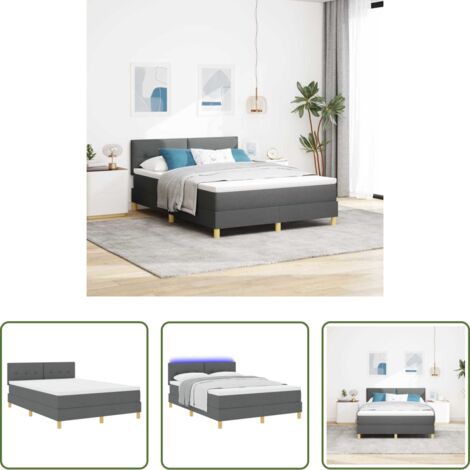 Cama con cabecero -  Cama Box Spring LED con colchón Gris oscuro 140 x 190 cm tela