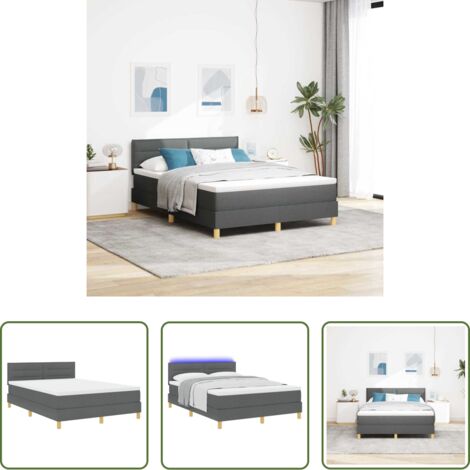 Cama con cabecero -  Cama Box Spring LED con colchón Gris oscuro 140 x 190 cm tela