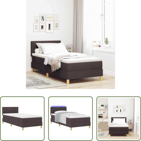 Cama con cabecero -  Cama Box Spring LED con colchón Marrón Oscuro 100 x 200 cm tela