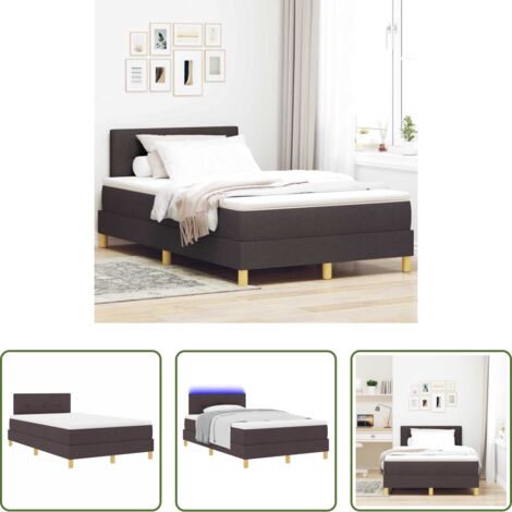 Cama con cabecero -  Cama Box Spring LED con colchón Marrón Oscuro 120 x 190 cm tela