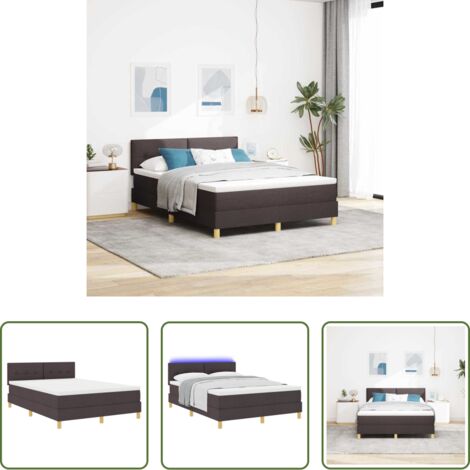 Cama con cabecero -  Cama Box Spring LED con colchón Marrón Oscuro 140 x 190 cm tela