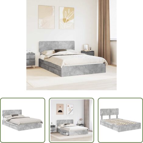 Cama con cabecero -  Cama con almacenamiento con cabecera Gris Concreto 150 x 200 cm