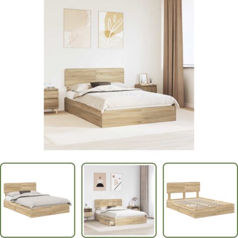 Cama con cabecero -  Cama con almacenamiento con cabecera Roble Sonoma 150 x 200 cm