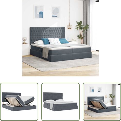 Cama con cabecero -  Cama con almacenamiento Gris oscuro 200 x 200 cm Terciopelo