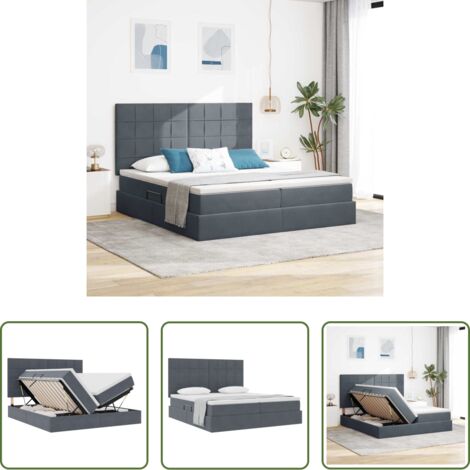 Cama con cabecero -  Cama con almacenamiento Gris oscuro 200 x 200 cm Terciopelo