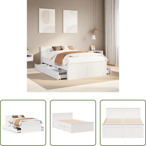Cama con cabecero -  Cama con cabecero sin colchón madera maciza blanca 135x190 cm