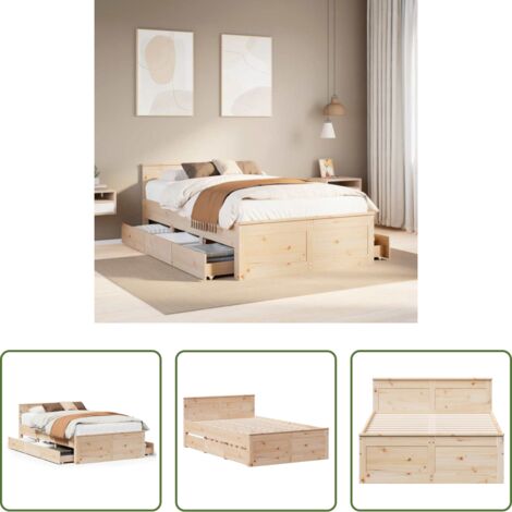Cama con cabecero -  Cama con cabecero sin colchón madera maciza de pino 135x190 cm