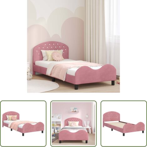 Cama con cabecero -  Cama para niños con cabecero Rosa 90 x 200 cm Terciopelo