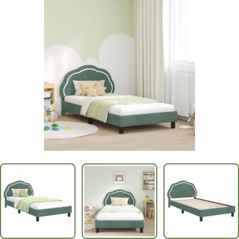 Cama con cabecero -  Cama para niños con cabecero Verde Mar 90 x 190 cm Terciopelo