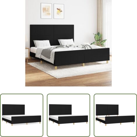 Cama con cabecero -  Cama sin colchón tela negro 160x200 cm