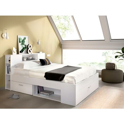 Cama Doble John con cajones color Roble Brooklyn y blanco Shiny 135-140x190  cm - AliExpress