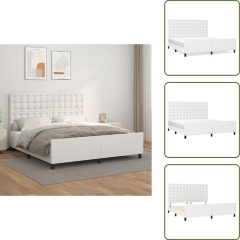 Cama con cabecero cuero sintético - vidaXL Estructura de cama cabecero cuero sintético blanco 180x200 cm - Cama con cabecero ajustable
