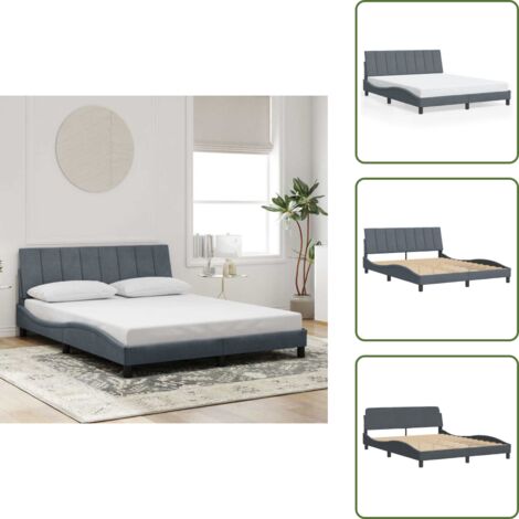 Cama con cabecero de espuma - vidaXL Estructura de cama sin colchón Hanko terciopelo gris oscuro 160x200cm - Cama de madera