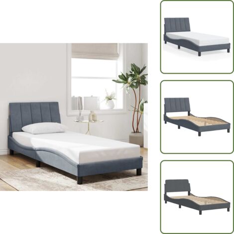 Cama con cabecero de espuma - vidaXL Estructura de cama sin colchón Hanko terciopelo gris oscuro 90x190 cm - Cama de madera