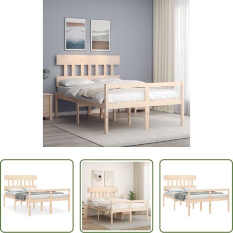 Cama con cabecero de madera -  Cama para personas mayores con cabecero madera maciza 140x190cm