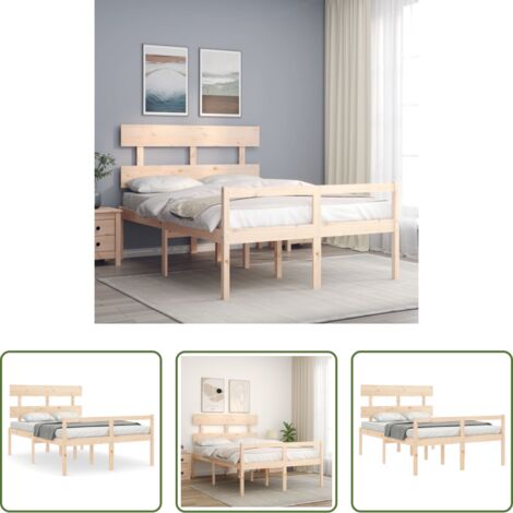 Cama con cabecero de madera -  Cama para personas mayores con cabecero madera maciza 140x190cm