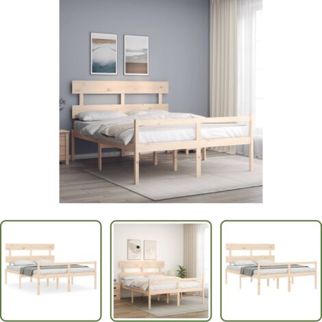 Cama con cabecero de madera -  Cama para personas mayores con cabecero madera maciza 160x200cm