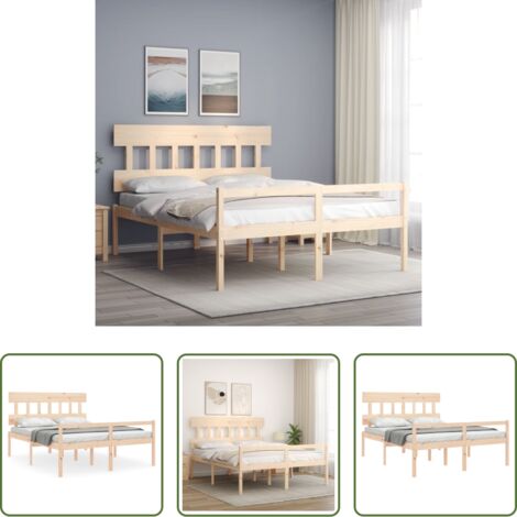 Cama con cabecero de madera -  Cama para personas mayores con cabecero madera maciza 160x200cm