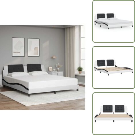 Cama con cabecero de piel sintética - vidaXL Estructura de cama sin colchón Zadar cuero sintético blanco y negro - Cama con cabecero ondulado