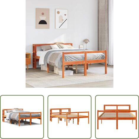 Cama con cabecero -  Estructura cama con cabecero madera pino marrón cera 135x190 cm