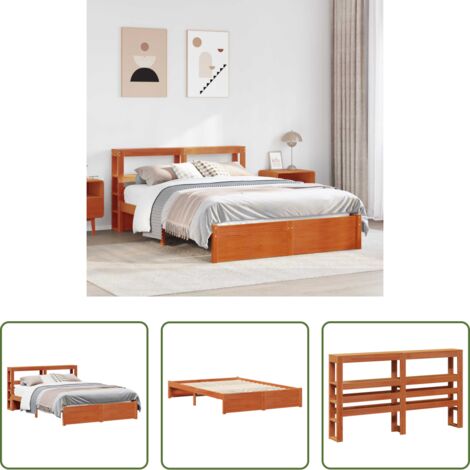 Cama con cabecero -  Estructura de cama con cabecera Marrón cera 150 x 200 cm