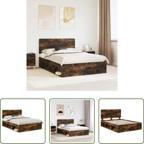 Cama con cabecero -  Estructura de cama con cabecera Roble ahumado 140 x 190 cm