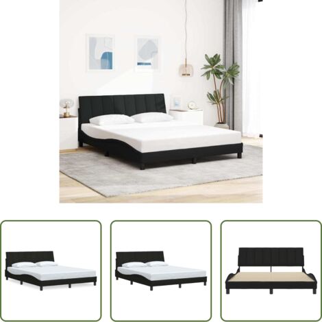 Cama con cabecero -  Estructura de cama sin colchón Hanko tela negro 160x200 cm
