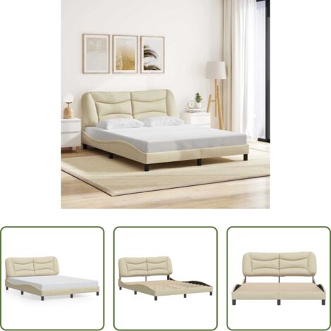 Cama con cabecero -  Estructura de cama sin colchón Hvar tela color crema 160x200 cm