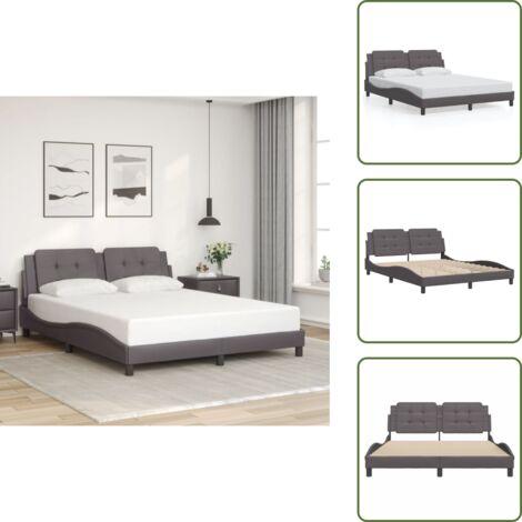 Cama con cabecero gris - vidaXL Estructura de cama sin colchón Zadar cuero sintético gris 160x200 cm - Cama con cabecero de espuma