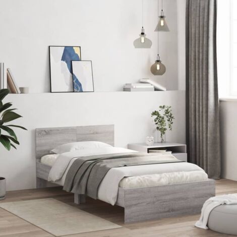 Cama con cabecero madera de ingeniería gris  100x200 cm