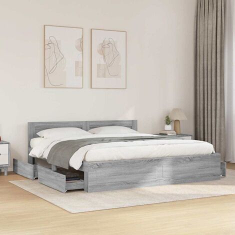 Cama con cabecero madera de ingeniería gris  180x200 cm