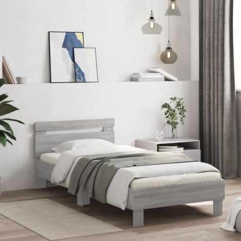 Cama con cabecero madera de ingeniería gris 75x190 cm