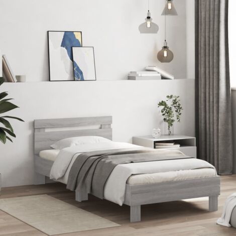 Cama con cabecero madera de ingeniería gris 90x200 cm