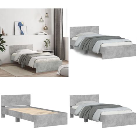 Cama con cabecero madera de ingeniería gris hormigón 100x200 cm - Madera de ingeniería - Cabecero de cama