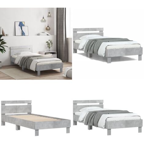 Cama con cabecero madera de ingeniería gris hormigón 100x200 cm - Madera de ingeniería - Cabecero de cama