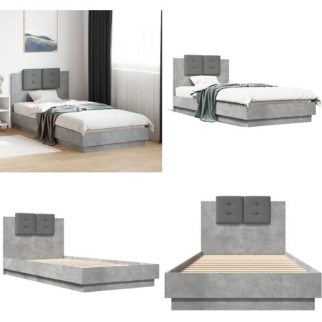 Cama con cabecero madera de ingeniería gris hormigón 100x200 cm - Madera de ingeniería - Cama gris hormigón