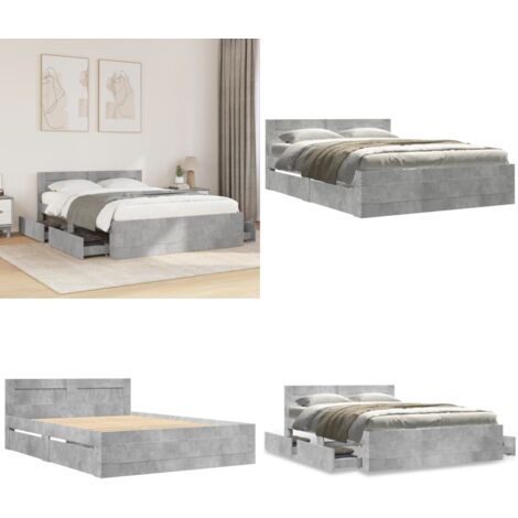 Cama con cabecero madera de ingeniería gris hormigón 120x190 cm - Madera de ingeniería - Somier de láminas