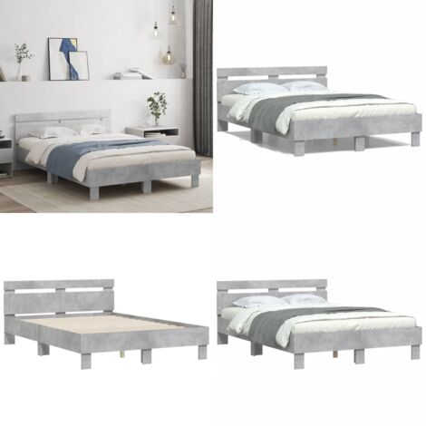 Cama con cabecero madera de ingeniería gris hormigón 135x190 cm - Madera de ingeniería - Cama gris hormigón