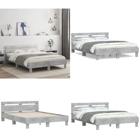 Cama con cabecero madera de ingeniería gris hormigón 150x200 cm - Madera de ingeniería - Cama gris hormigón