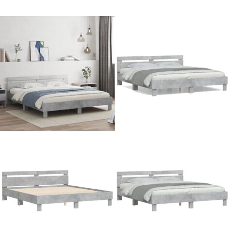 Cama con cabecero madera de ingeniería gris hormigón 160x200 cm - Madera de ingeniería - Cama gris hormigón