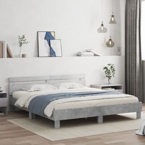 Cama con cabecero madera de ingeniería gris hormigón 160x200 cm vidaXL
