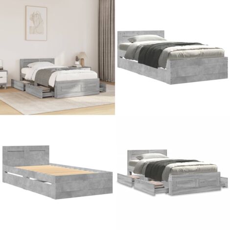 Cama con cabecero madera de ingeniería gris hormigón 75x190 cm - Madera de ingeniería - Somier de láminas